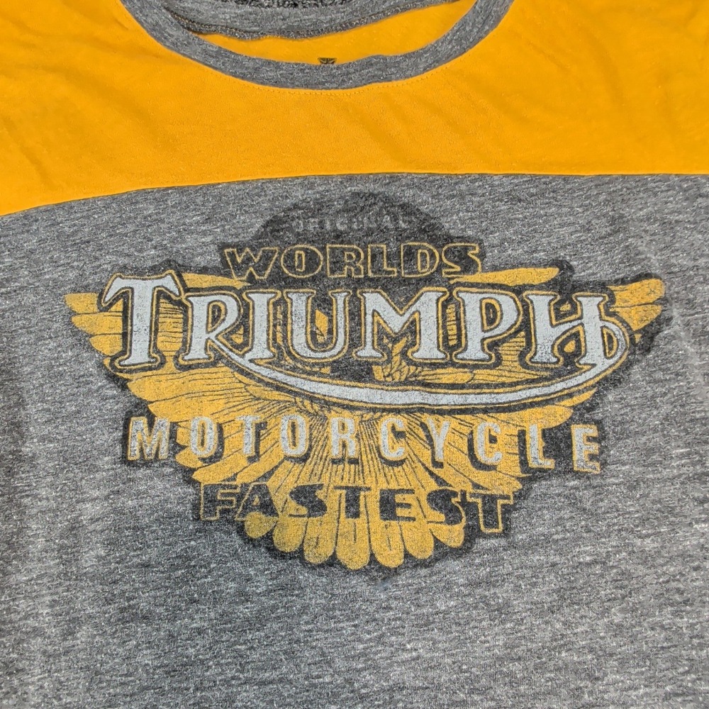 Lucky Brand Y2K Triumph Motorcycle Graphic Tee Mens Large Gray Yellow Stripe - Picture 3 of 7